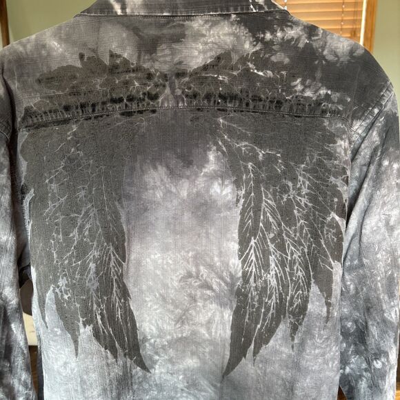 Eighty Eight Shirt Mens Black Medium Long Sleeve Button Affliction Biker Punk - Picture 6 of 6